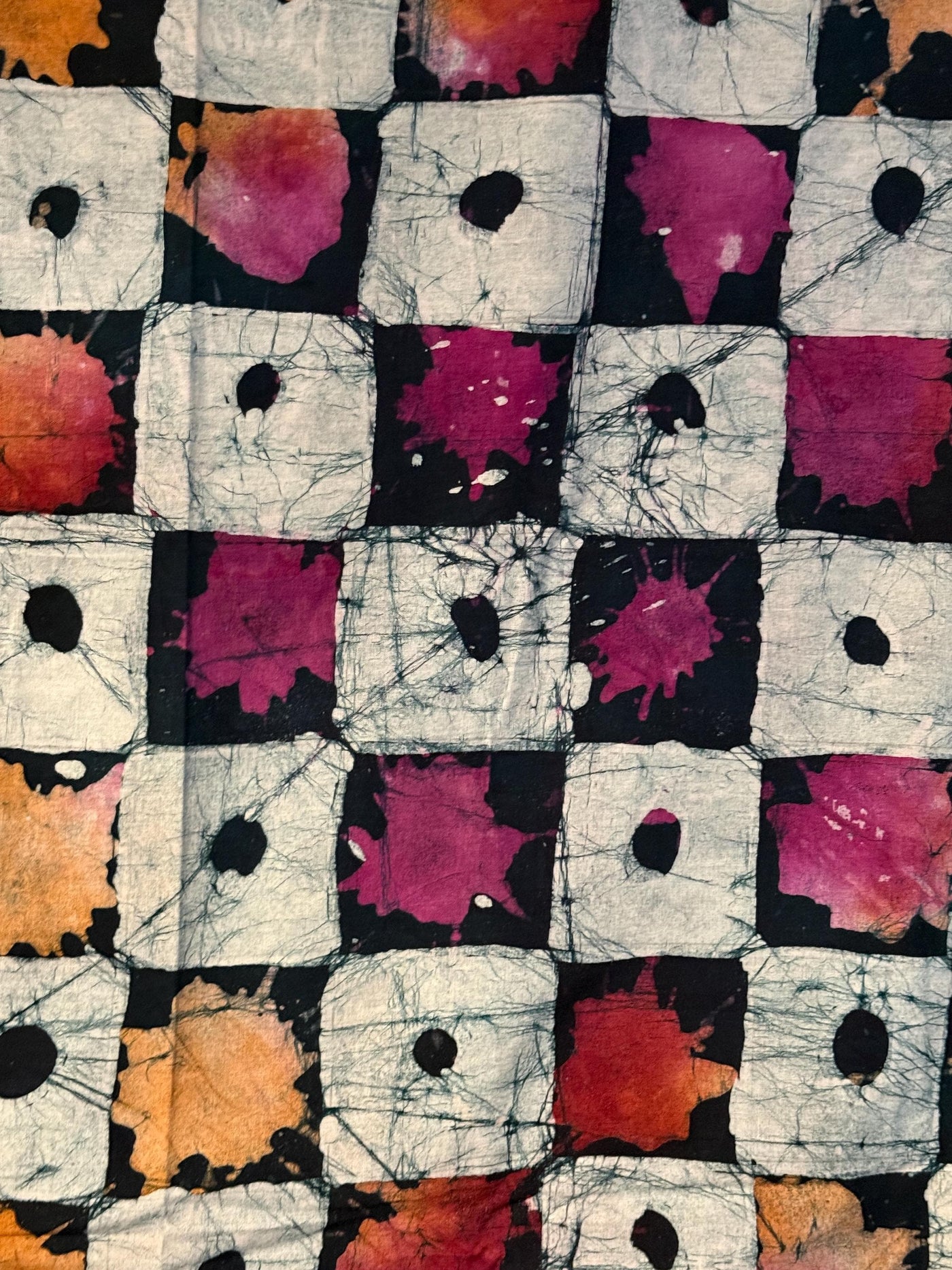 Hand-Dyed Adire Batik Fabric Per Yard, Nigerian Funtua Cotton, Abstract Splash Pattern