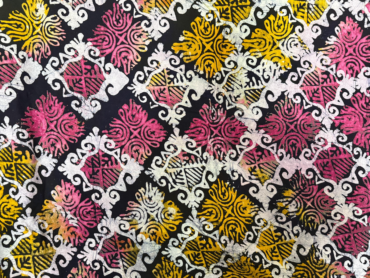 Hand-Dyed Adire Batik Fabric, Botanical Foliage Cotton, Nigerian Artisan Print Per Yard