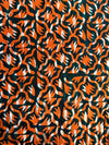 Handmade Adire Batik Fabric Per Yard, Nigerian Funtua Cotton, Orange Green White Leaf Flame