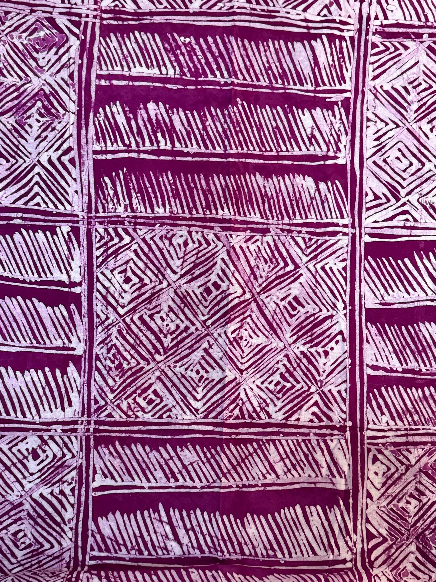 Hand-Dyed Adire Batik Fabric Per Yard, Plum Geometric Funtua Cotton, African Sewing Textile