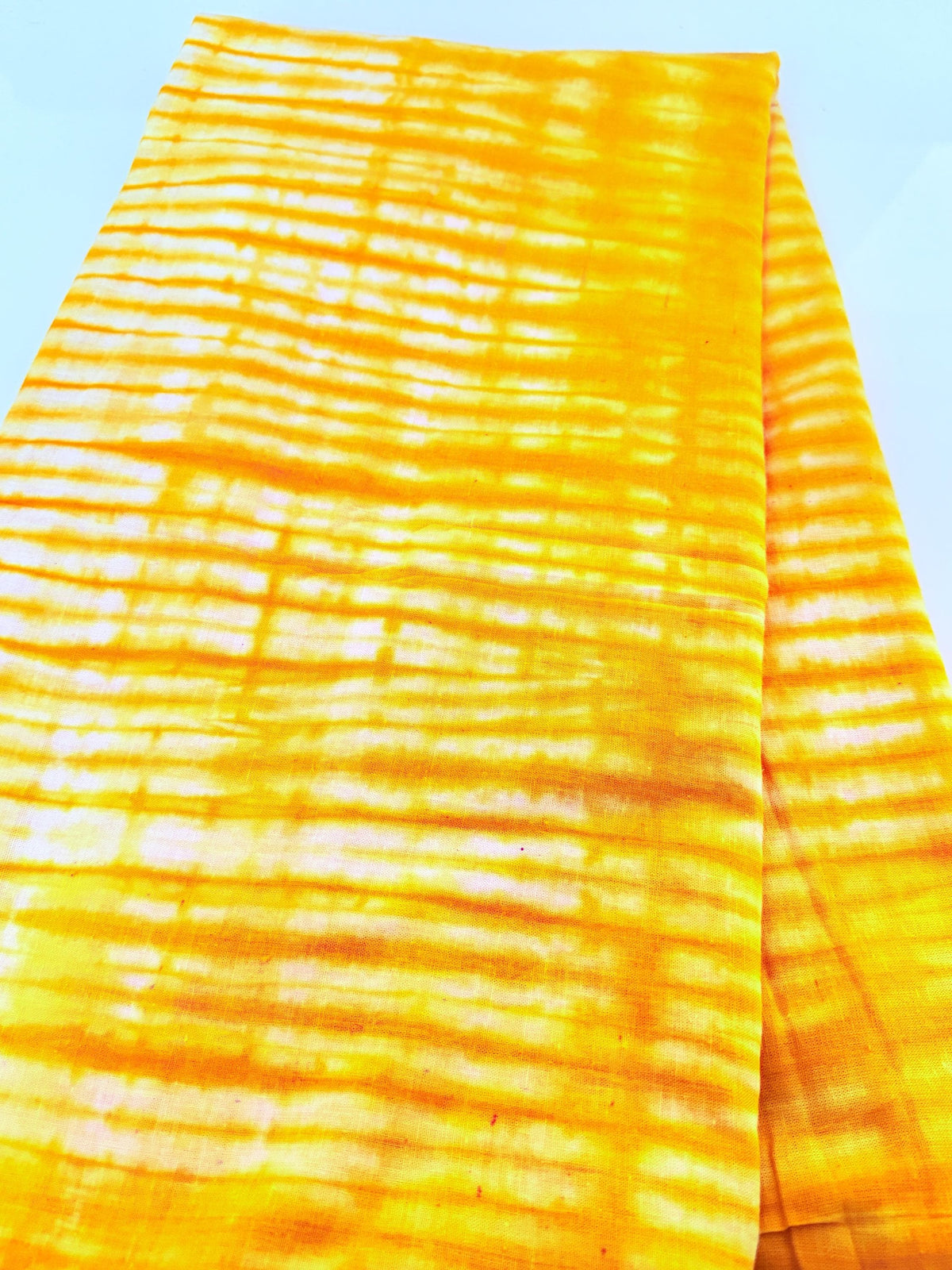Handmade Adire Batik Fabric, Golden Yellow Shibori Grid Funtua Cotton Per Yard