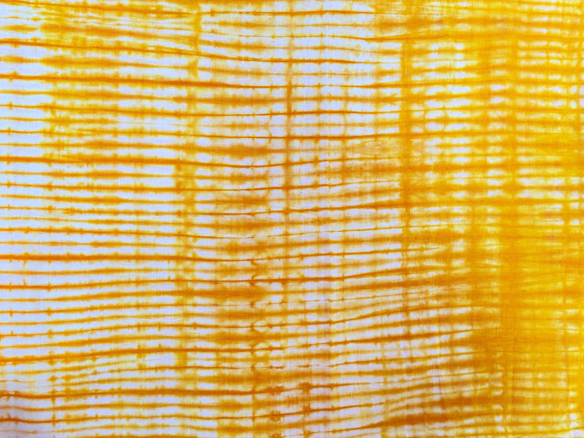 Handmade Adire Batik Fabric, Golden Yellow Shibori Grid Funtua Cotton Per Yard