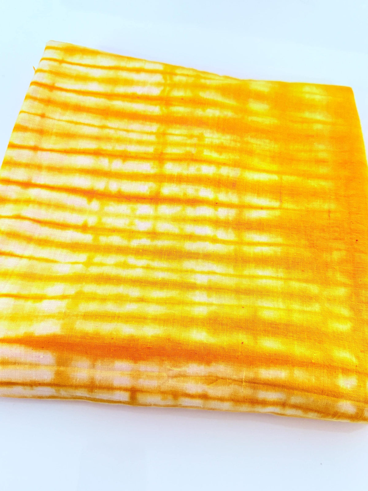 Handmade Adire Batik Fabric, Golden Yellow Shibori Grid Funtua Cotton Per Yard