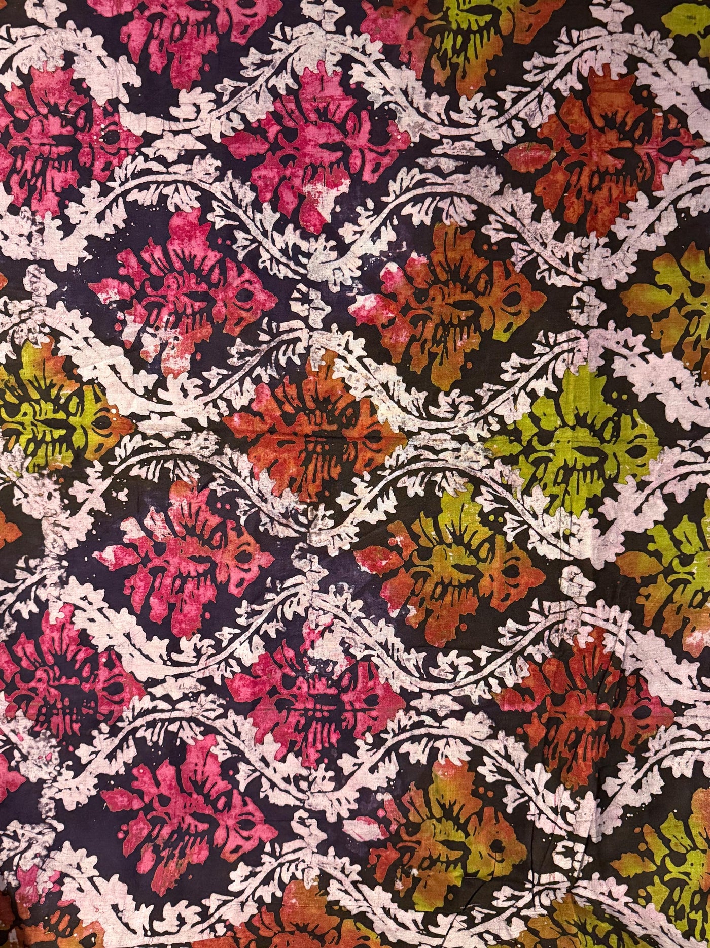 Hand-Dyed Adire Batik Fabric, Floral Vine Cotton Per Yard, Artisan African Sewing Textile