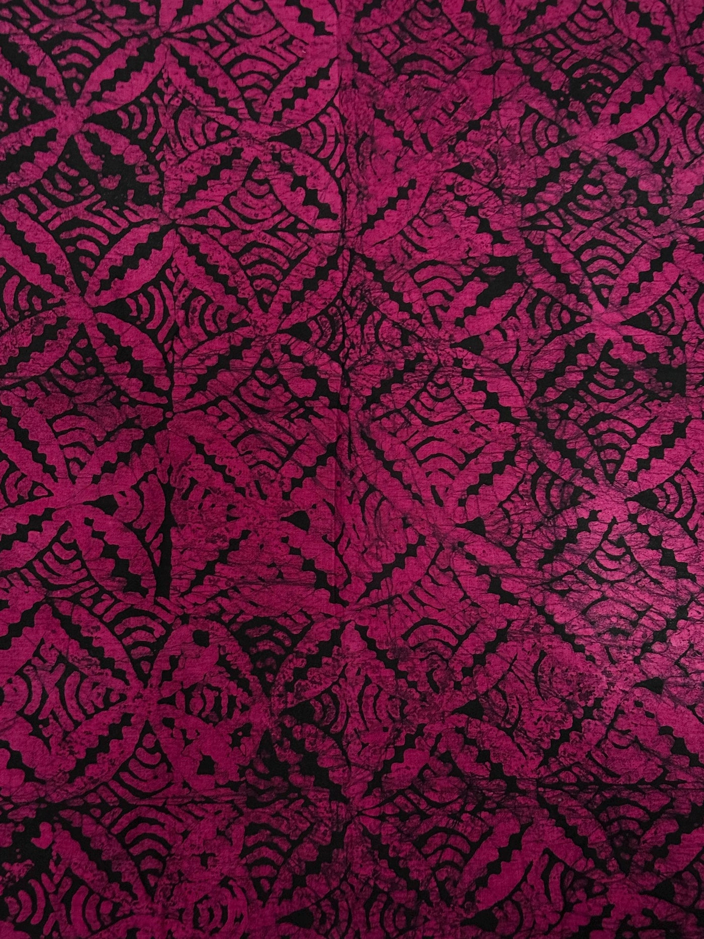 Handmade Adire Batik Fabric, Hot Pink Medallion Leaf Cotton, Nigerian Artisan Dyeing