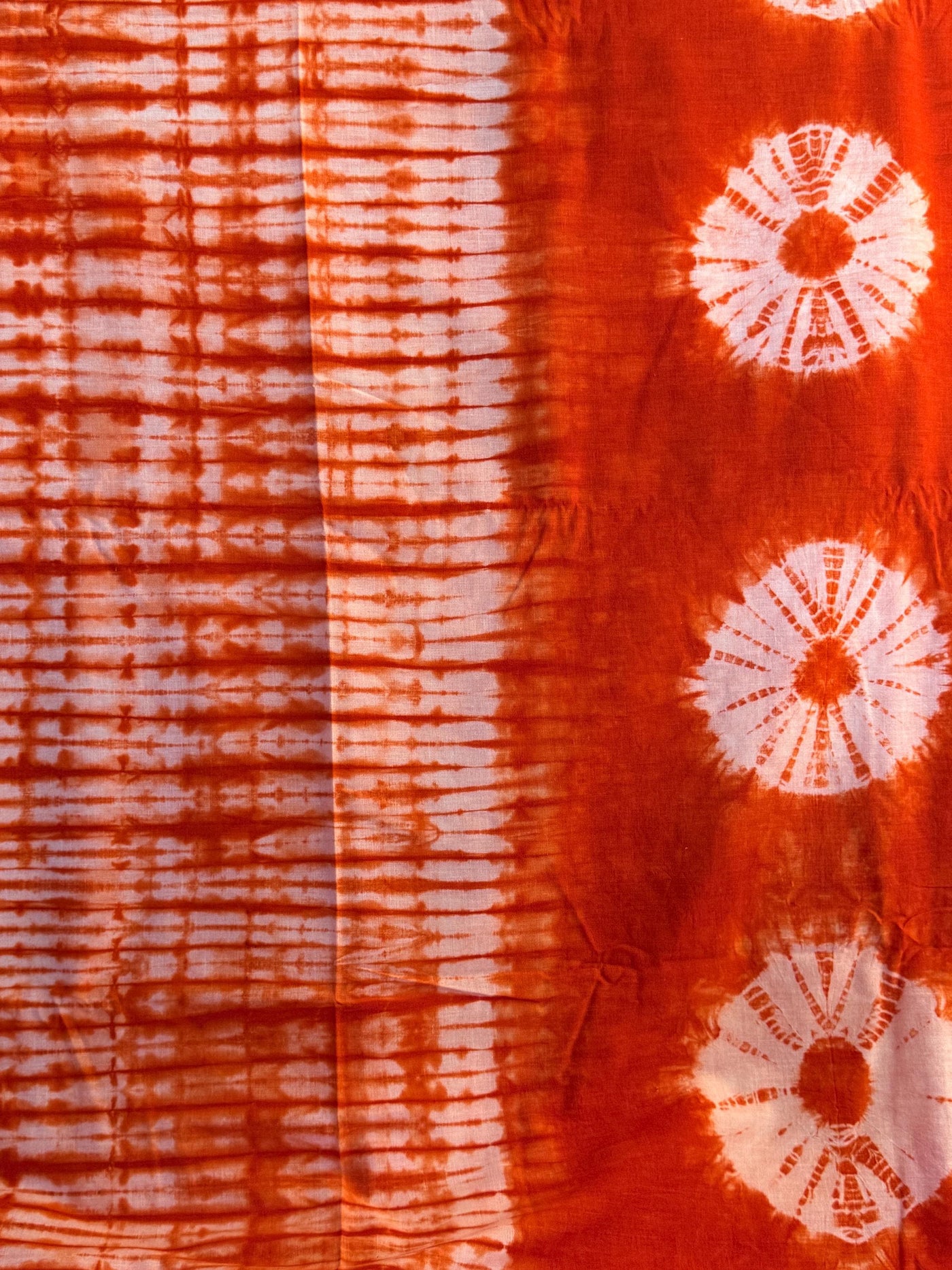 Handmade Adire Batik Fabric Per Yard, Burnt Orange Osupa Moon Sunburst Nigerian Cotton