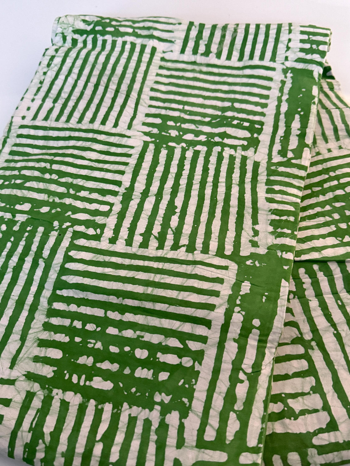 Hand-dyed Adire Batik Fabric, Forest Green White Basket Weave Cotton, African Sewing Textile
