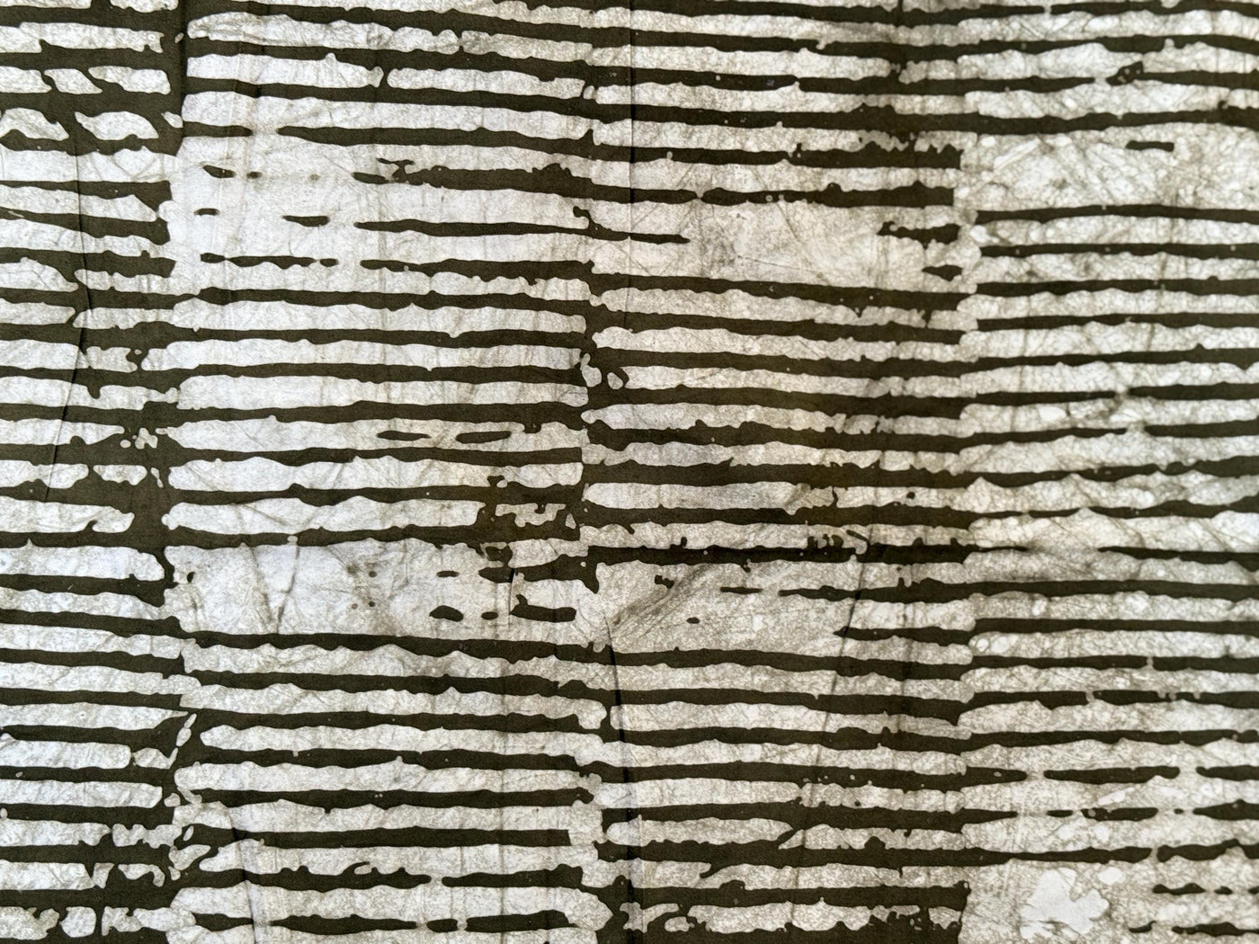 Hand-Dyed Adire Batik Fabric, Olive Green White Stripes, Nigerian Cotton Per Yard