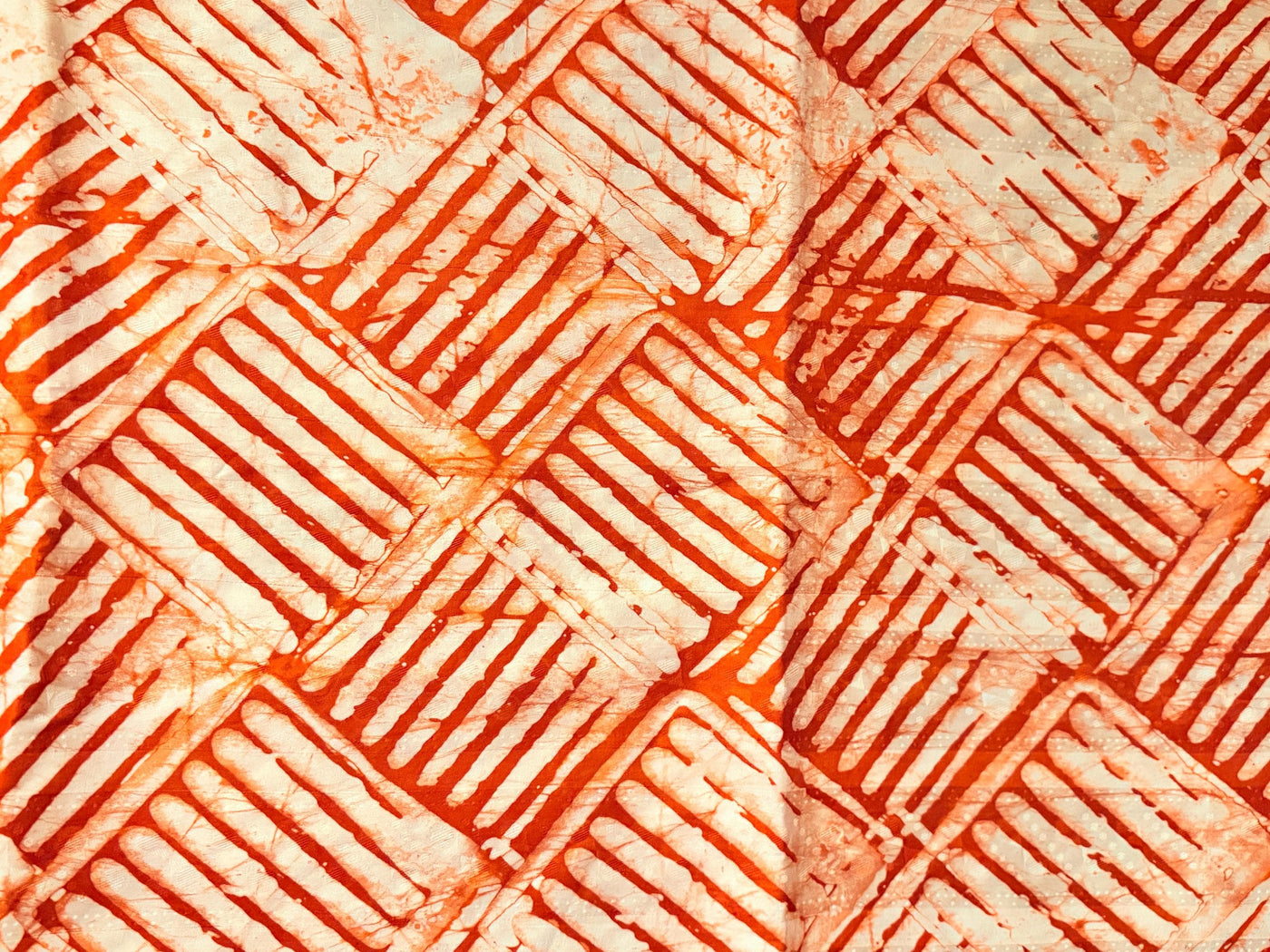 Hand-Dyed Adire Batik Fabric, Rust Orange White Cotton, Nigerian African Print Per Yard