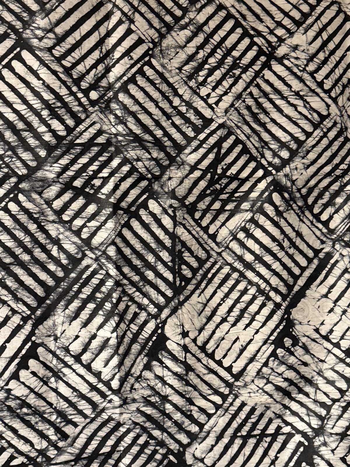 Hand-Dyed Adire Batik Fabric, Black White Cotton, Nigerian African Wax-Resist Per Yard
