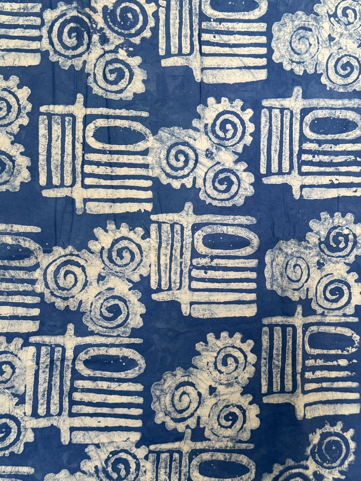 Handmade Adire Batik Fabric, Navy Blue White Tribal Spiral Cotton, African Sewing Textile