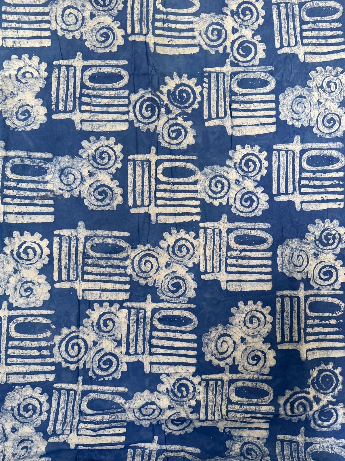 Handmade Adire Batik Fabric, Navy Blue White Tribal Spiral Cotton, African Sewing Textile