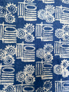 Handmade Adire Batik Fabric, Navy Blue White Tribal Spiral Cotton, African Sewing Textile