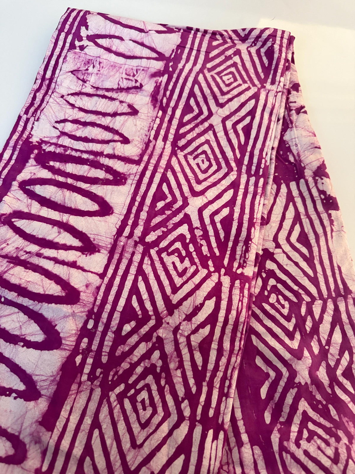 Handmade Adire Batik Fabric Per Yard, Magenta Purple Cotton, Tribal Diamond Oval Pattern