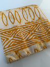 Hand-Dyed Adire Batik Cotton Fabric, Golden Amber Tribal Diamond Pattern Per Yard