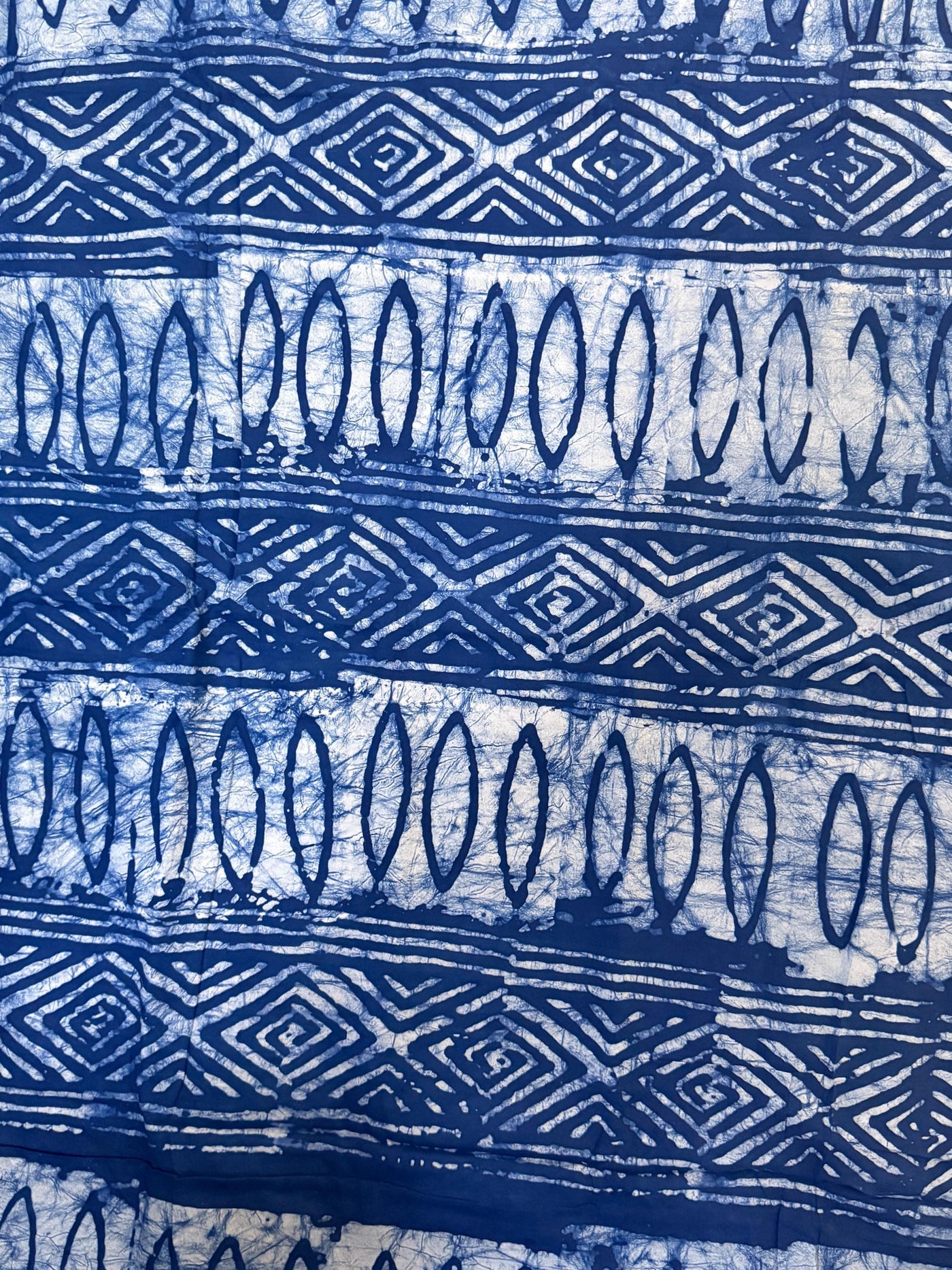 Handmade Adire Batik Fabric, Indigo Blue White Cotton, Tribal Diamond Oval Pattern, African Sewing