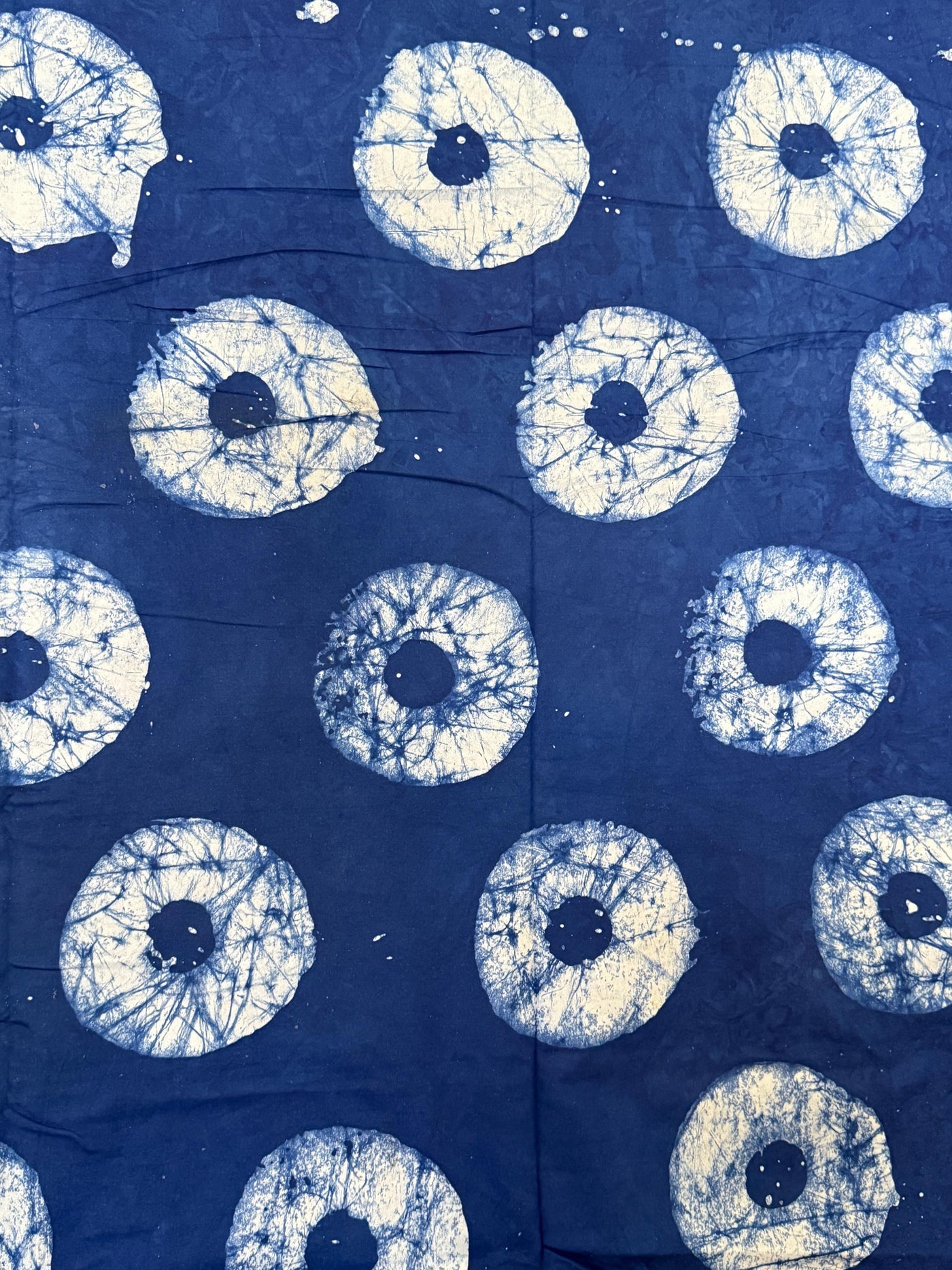 Handmade Adire Batik Fabric, Indigo Sunburst Cotton, Artisan African Sewing Cloth