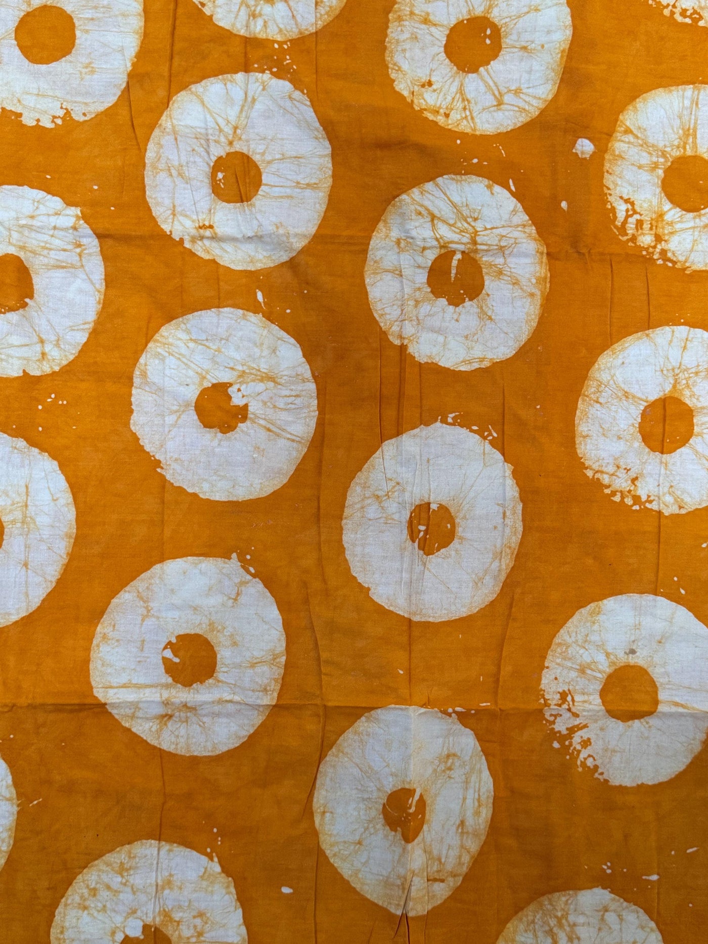 Hand-Dyed Adire Batik Fabric, Golden Amber Sunburst Cotton Per Yard
