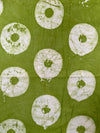 Hand-Dyed Adire Batik Cotton Fabric, Olive Green Sunburst Pattern Per Yard
