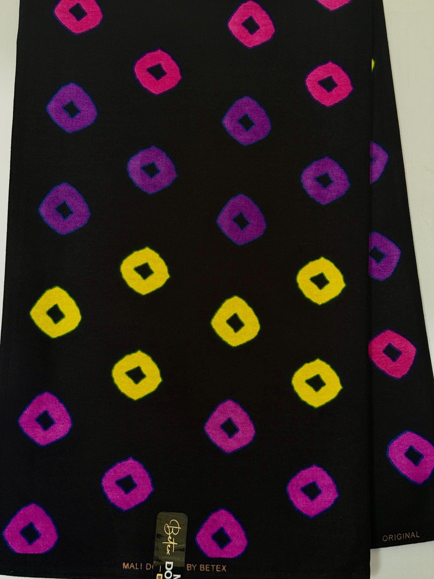 Mali Dogon African Print Fabric Per Yard, Hot Pink Purple Yellow Black Hollow Square Ankara Pure Cotton, Geometric African Sewing Fabric