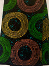 Mali Dogon African Print Fabric Per Yard, Green Gold Brown Black Concentric Circle Ankara Pure Cotton, Geometric African Sewing Fabric