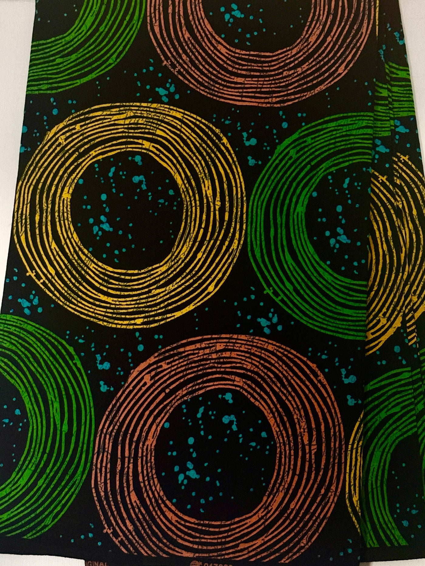 Mali Dogon African Print Fabric Per Yard, Green Gold Brown Black Concentric Circle Ankara Pure Cotton, Geometric African Sewing Fabric